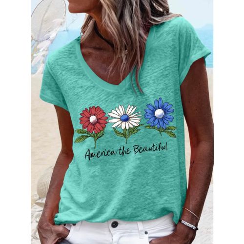 Women's America the Beautiful Daisies Casual T-Shirt