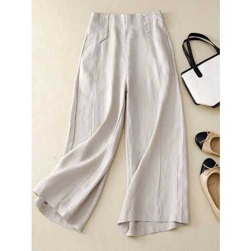 Casual Linen Loose Buckle Pants