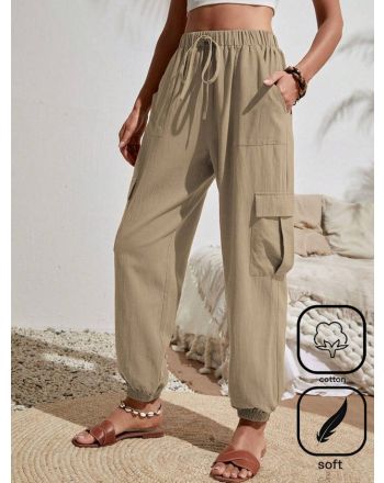 Plus Size Pocket Stitching Plain Casual Pants