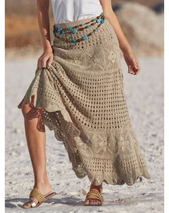 Loose Plain West Style Wool/Knitting Crochet Skirt